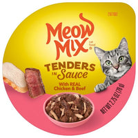 Meow Mix Tenders in Sauce Real Chicken and Beef Wet Cat Food, 2.75 oz, Front