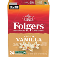 Folgers French Vanilla Flavored Coffee, Mild Roast, K-Cup Pods, 24 count, Front