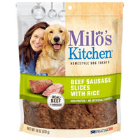 Milo's Kitchen Beef Sausage Slices With Rice Dog Treats, 18 oz, Front