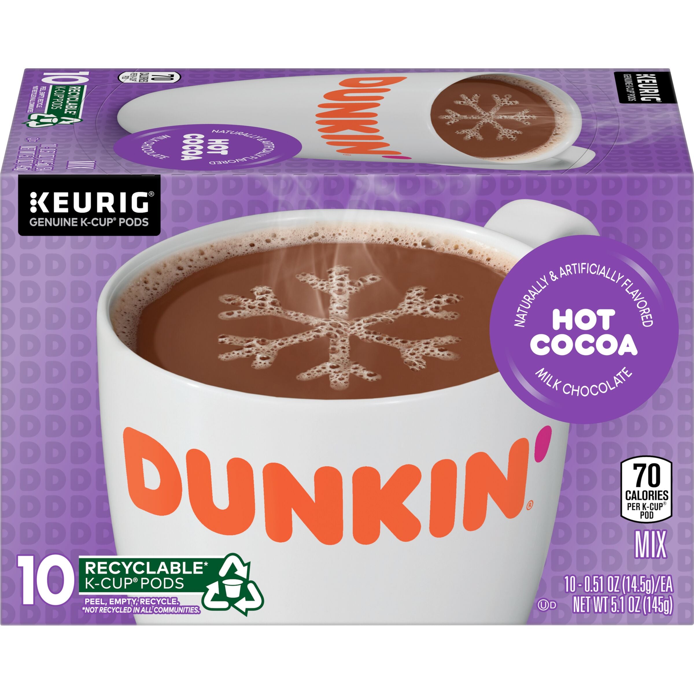 Dunkin' Milk Chocolate Hot Cocoa Flavored Mix, K-Cup Pods, 10 Count