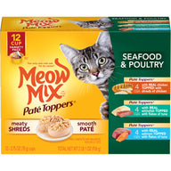 Meow Mix Pate Toppers Seafood and Poultry Variety Pack Wet Cat Food, 12 Count