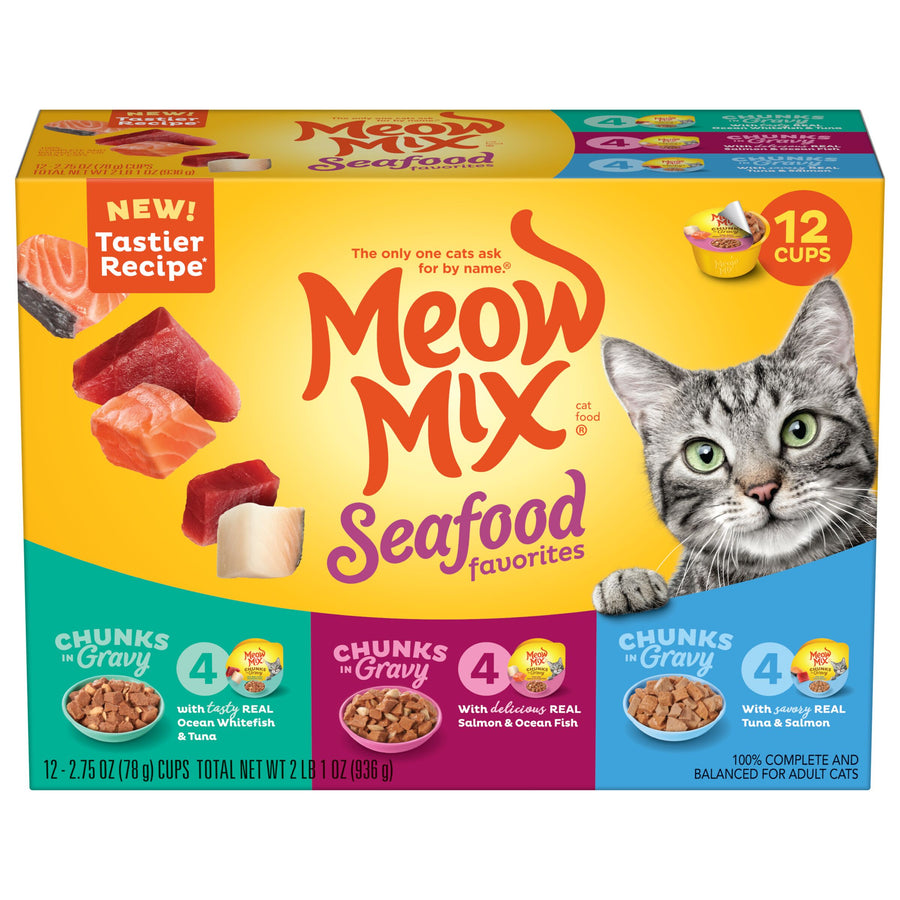 Meow Mix Savory Morsels Seafood Favorites Variety Pack Wet Cat Food, 12 Count