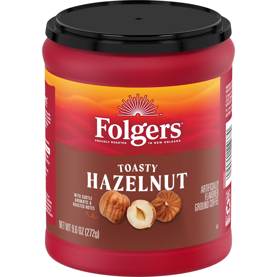 Folgers Toasty Hazelnut Flavored Ground Coffee, 9.6 oz, Front