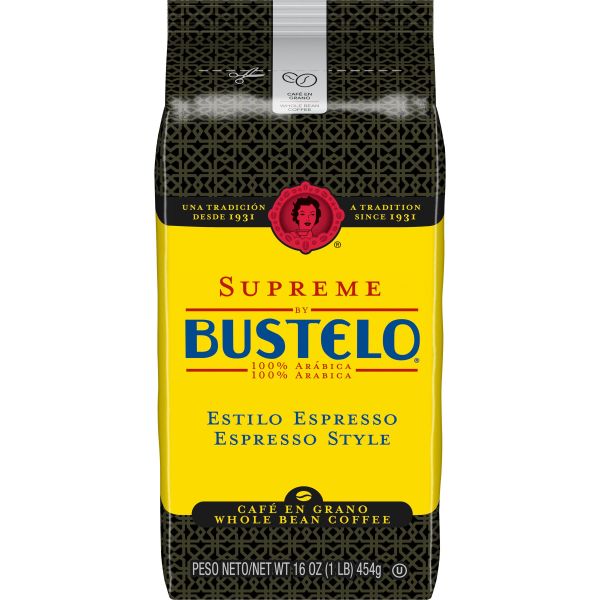 Supreme by Bustelo Espresso Style Dark Roast, Whole Bean Coffee Bag