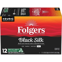 Folgers Black Silk, Dark Roast Coffee, K-Cup Pods, 12 count, Front