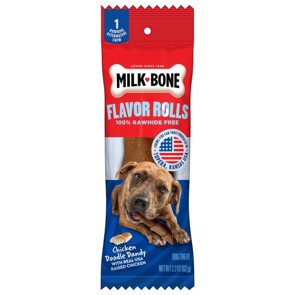 Milk-Bone Flavor Rolls Rawhide Free Chicken Doodle Dandy Dog Treats with Chicken