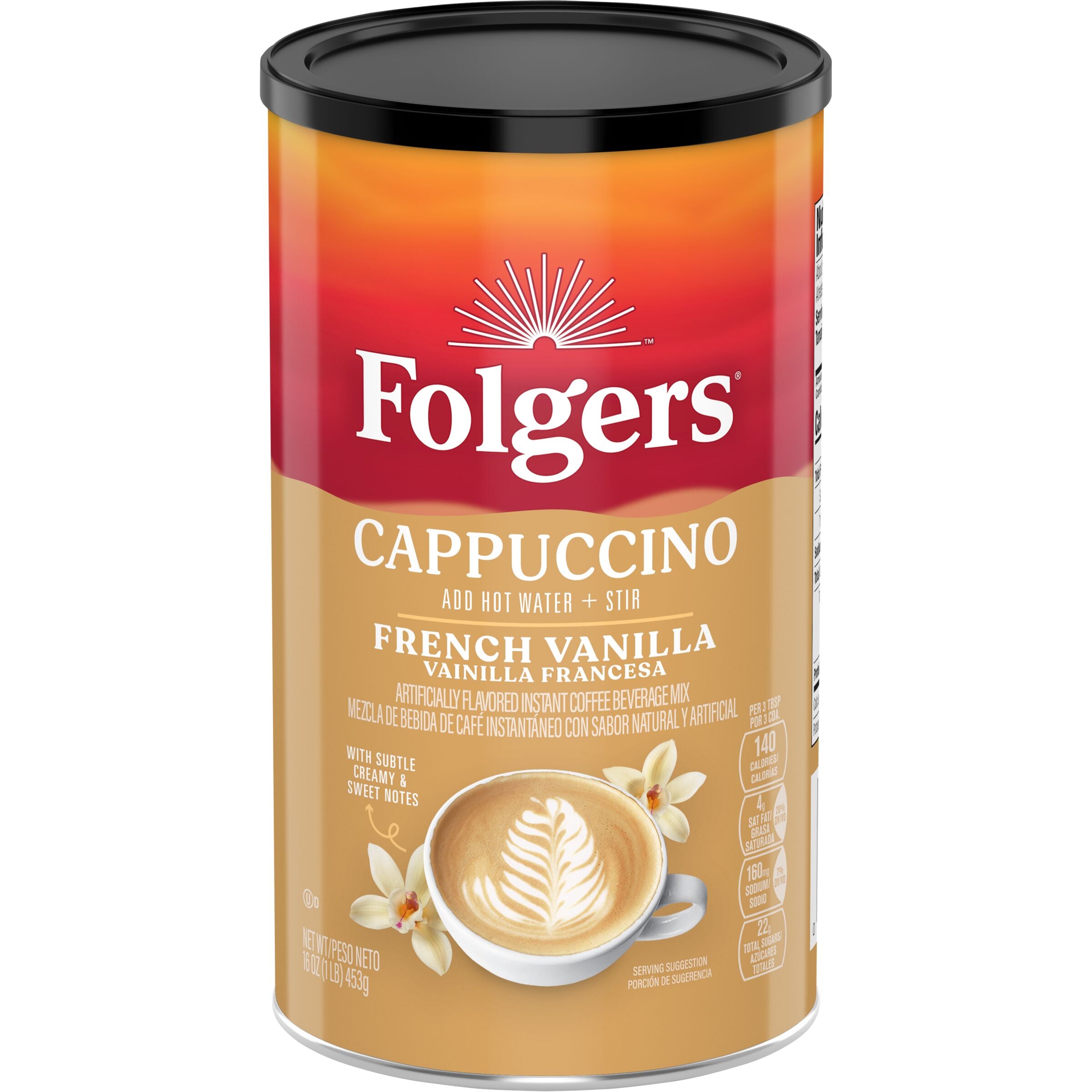 Folgers French Vanilla Flavored Instant Cappuccino Canister, 16 oz