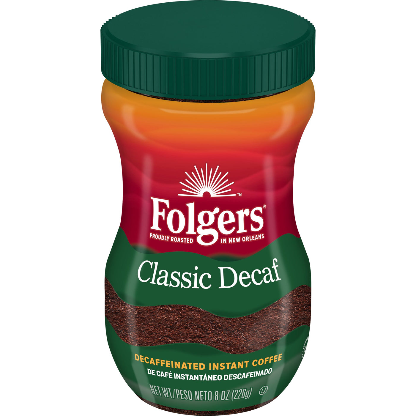 Folgers Classic Decaf Instant Coffee Crystals Jar, 8 oz