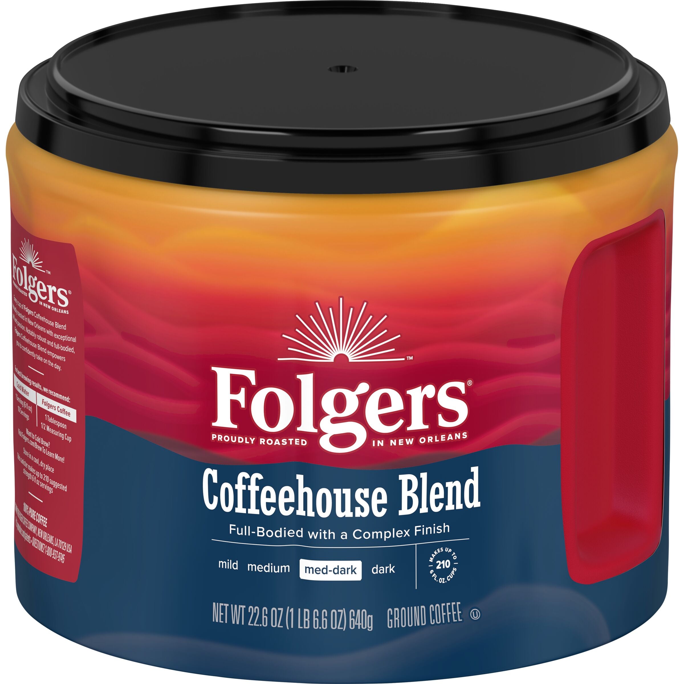 Folgers Coffeehouse Blend, Medium-Dark Roast, Ground Coffee, 22 oz, Front