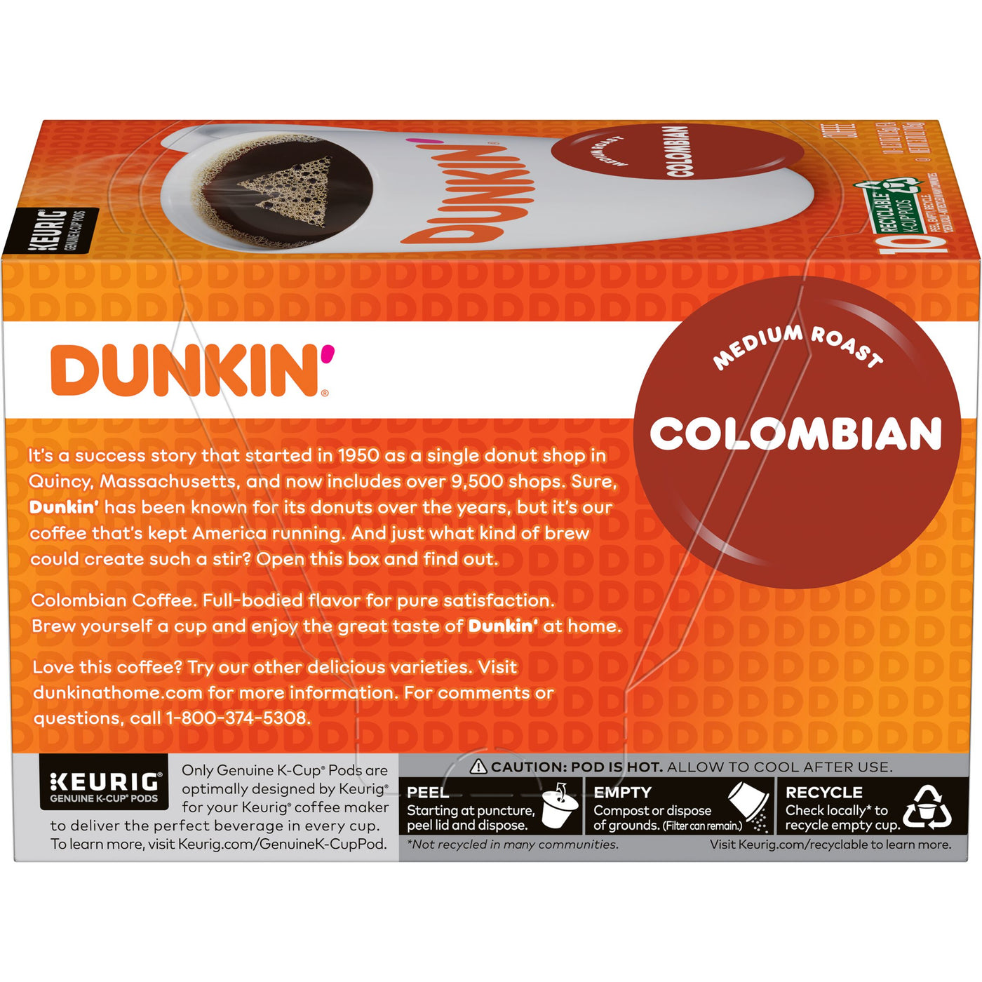 Dunkin' Colombian Medium Roast Coffee, K-Cup Pods, 10 Count