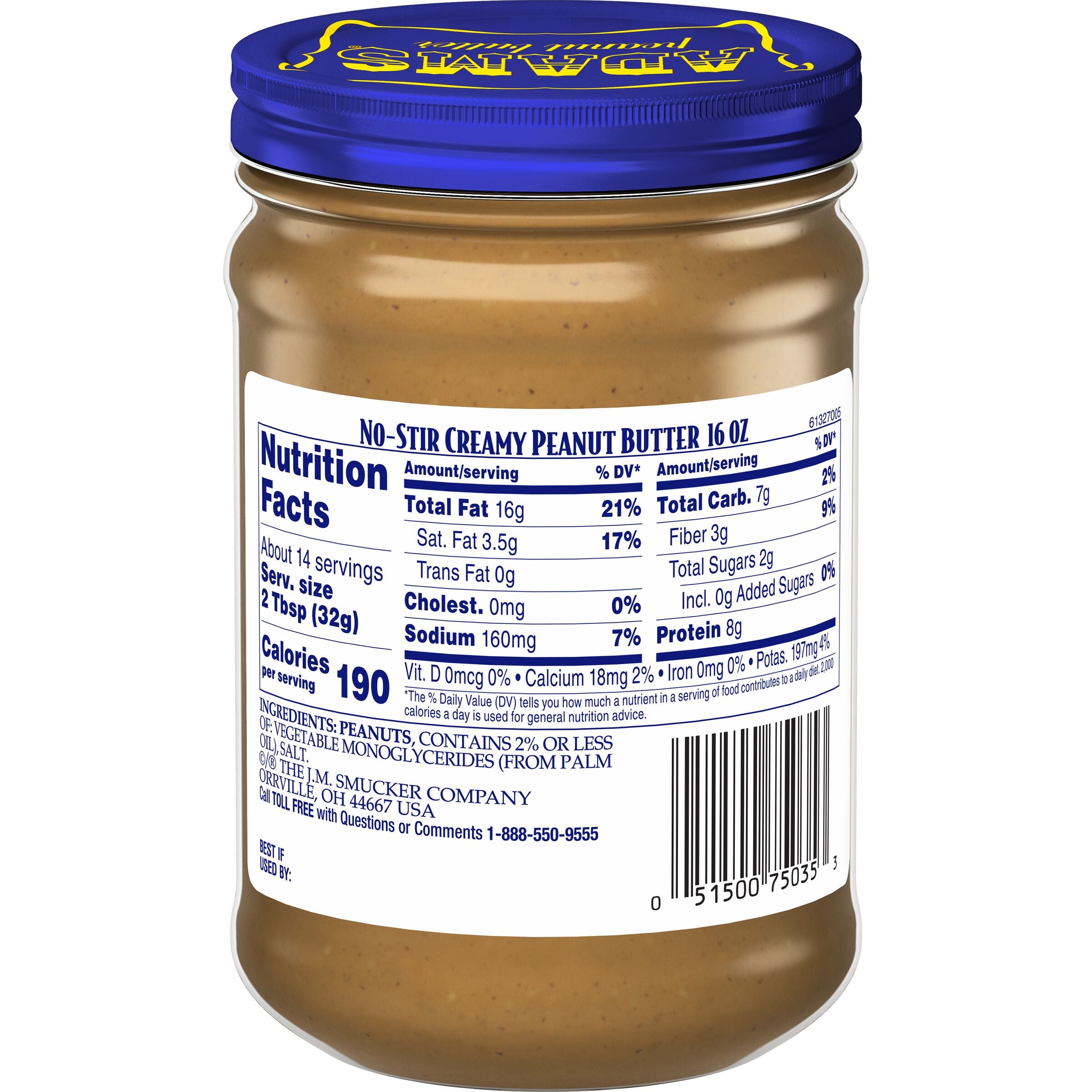 Adams Natural No Stir Creamy Peanut Butter 16 oz The J.M