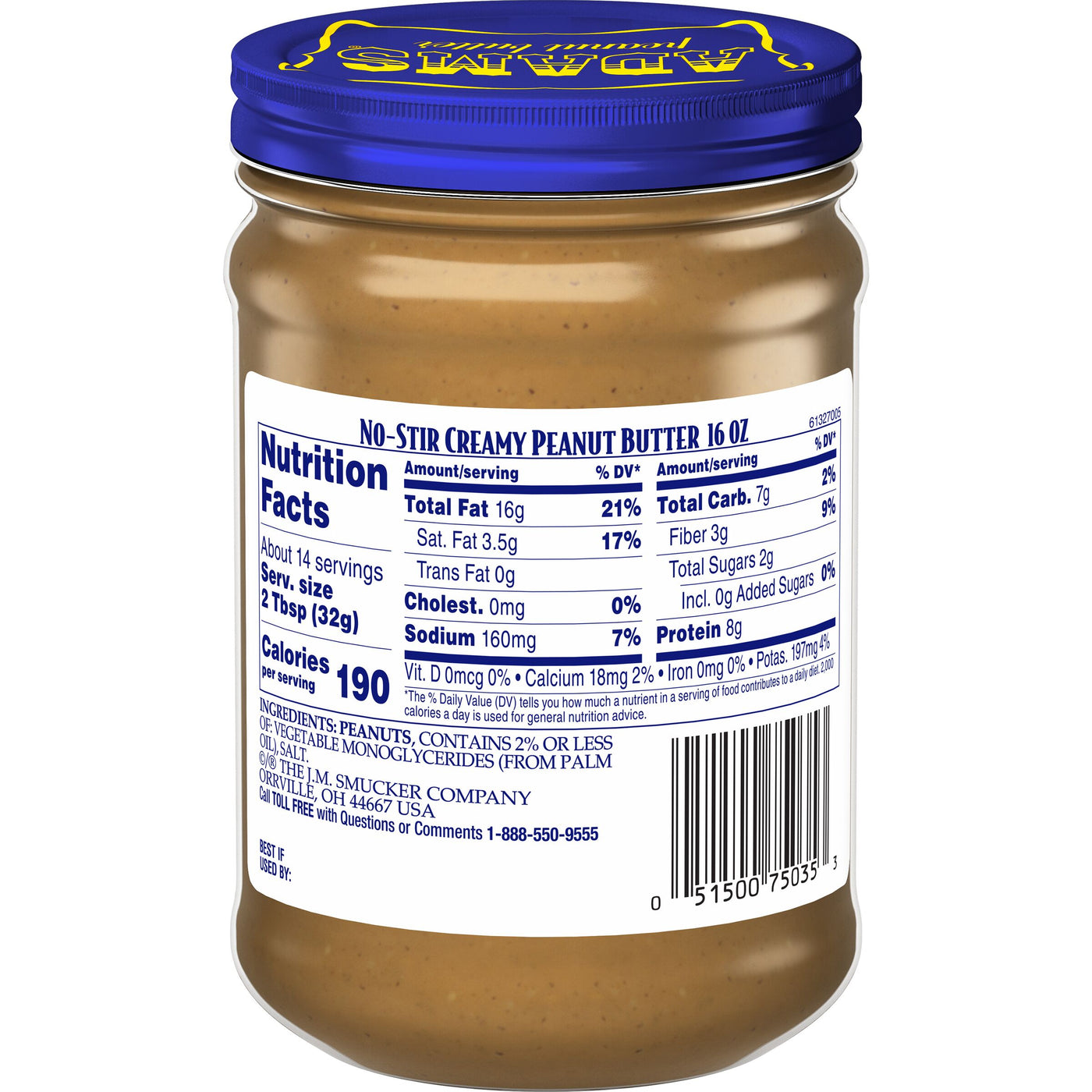 Adams Natural No-Stir Creamy Peanut Butter, 16 oz