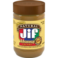 Jif Natural Creamy Peanut Butter and Honey, 16 oz, Front