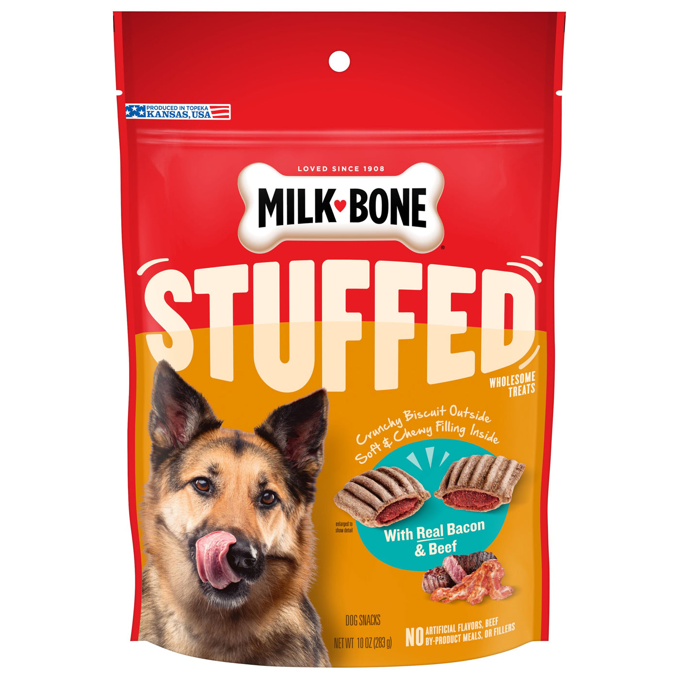 Milk-Bone Stuffed Dog Biscuits With Real Bacon and Beef, 10 oz