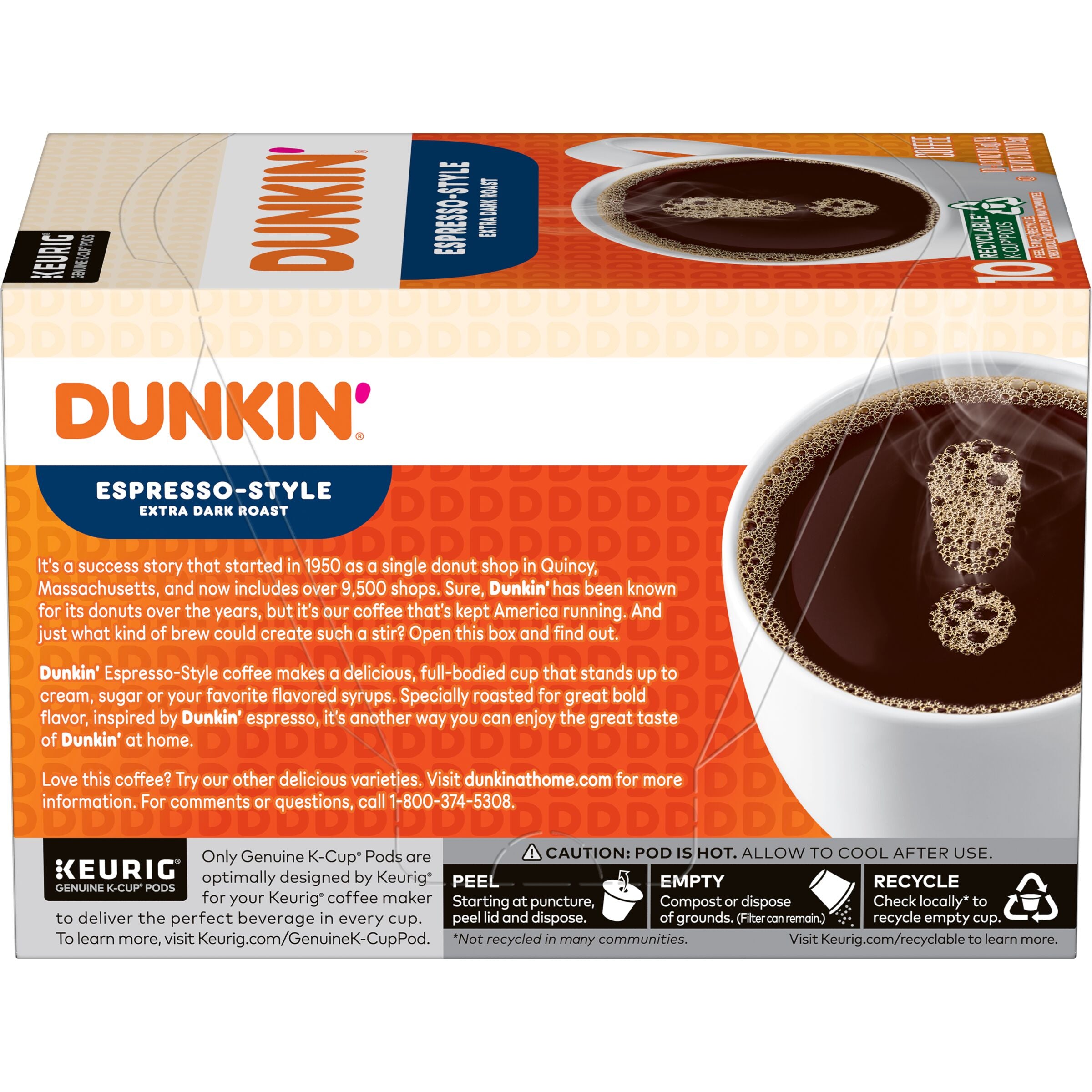 Dunkin' Espresso-Style Extra Dark Roast, K-Cup Pods, 10 Count