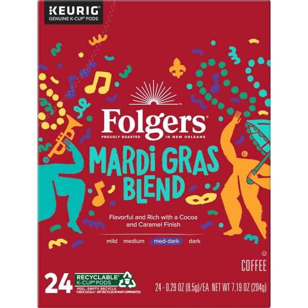 Folgers Mardi Gras Blend Medium-Dark Roast Coffee, 24 Keurig K-Cup Pods