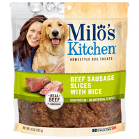 Milo's Kitchen Beef Sausage Slices With Rice Dog Treats, 10 oz, Front