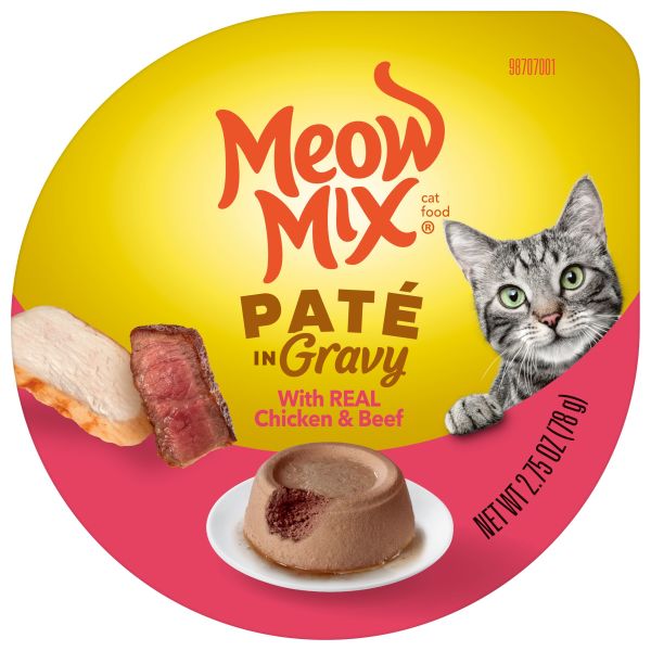 Meow Mix Paté in Gravy Wet Cat Food With Real Chicken & Beef, 2.75 oz