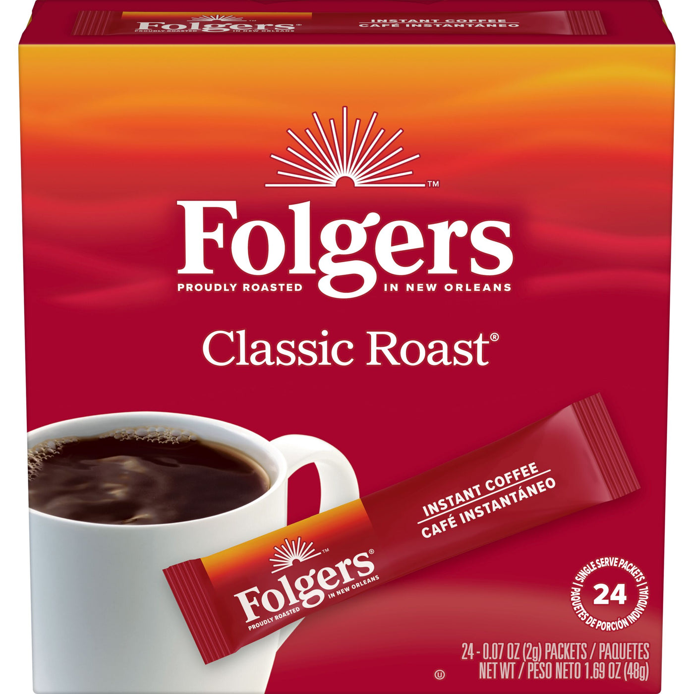 Folgers Classic Roast Instant Coffee, Single Serve Packets