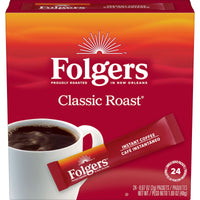 Folgers Classic Roast Instant Coffee, Single Serve Packets, 24 count, Front