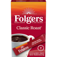 Folgers Classic Roast Instant Coffee, Single Serve Packets, 7 count, Front