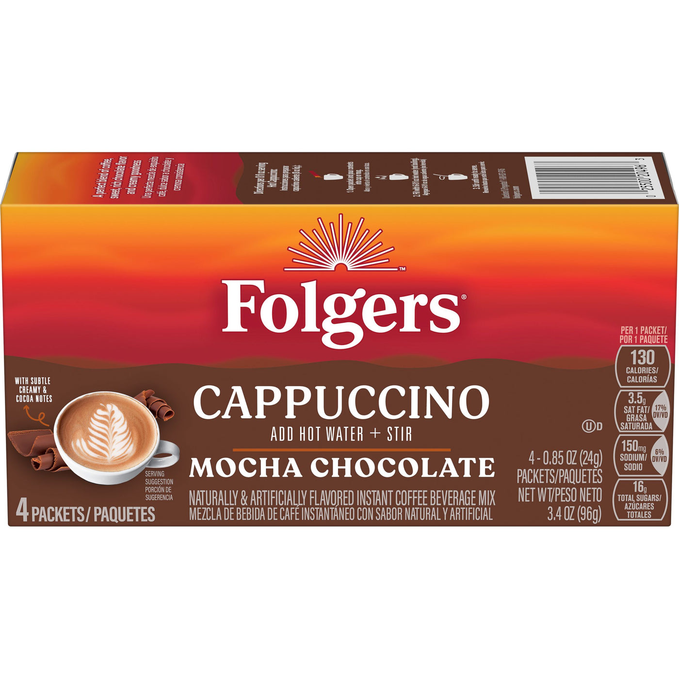 Folgers Mocha Chocolate Flavored Cappuccino Packets, 4 Count