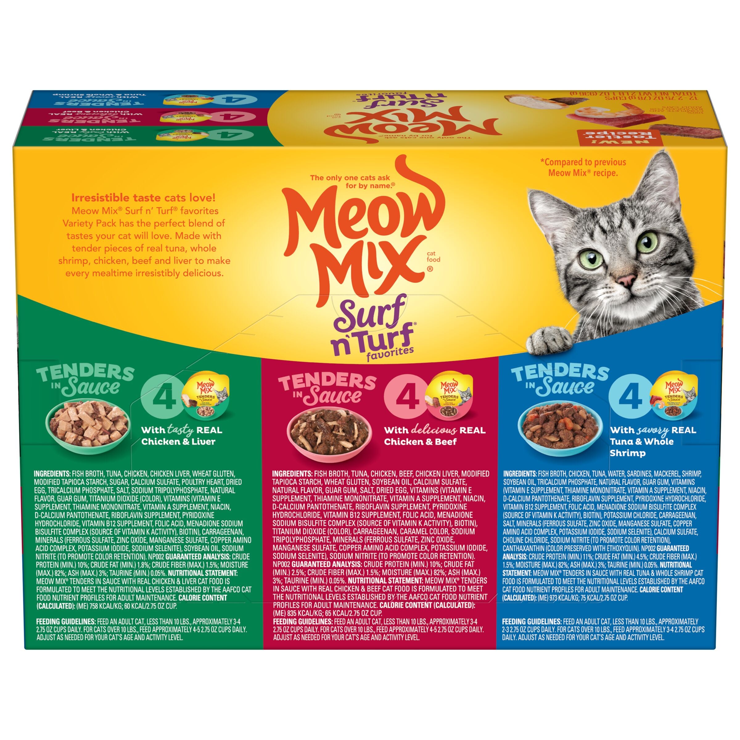 Meow Mix Surf 'N Turf Variety Pack Wet Cat Food, 12 Count