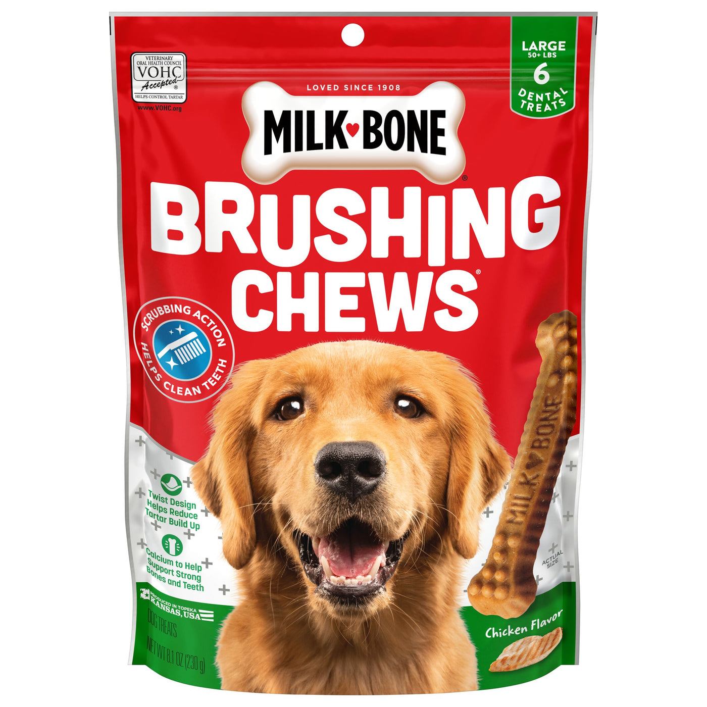 Milk-Bone Brushing Chews Daily Dental Dog Treats, Large, 6 Count