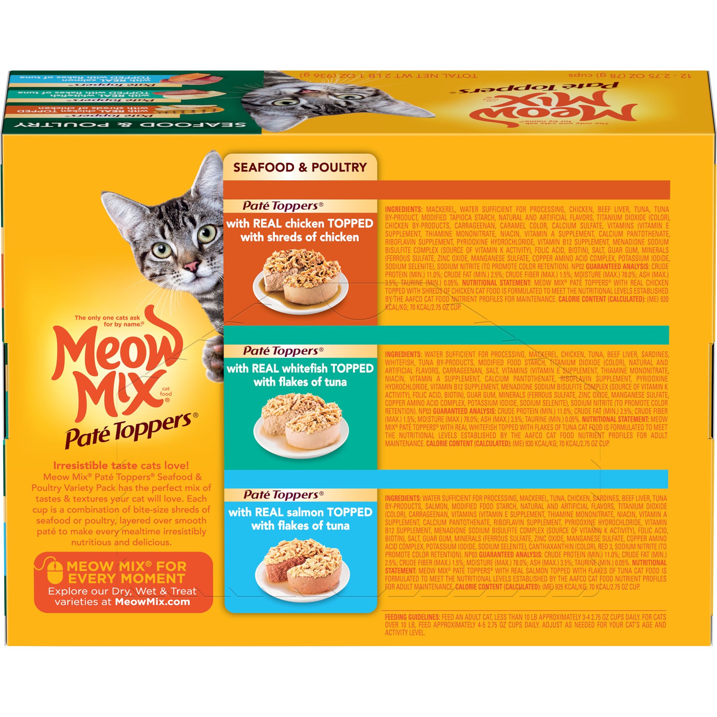 Meow Mix Pate Toppers Seafood and Poultry Variety Pack Wet Cat Food, 12 Count