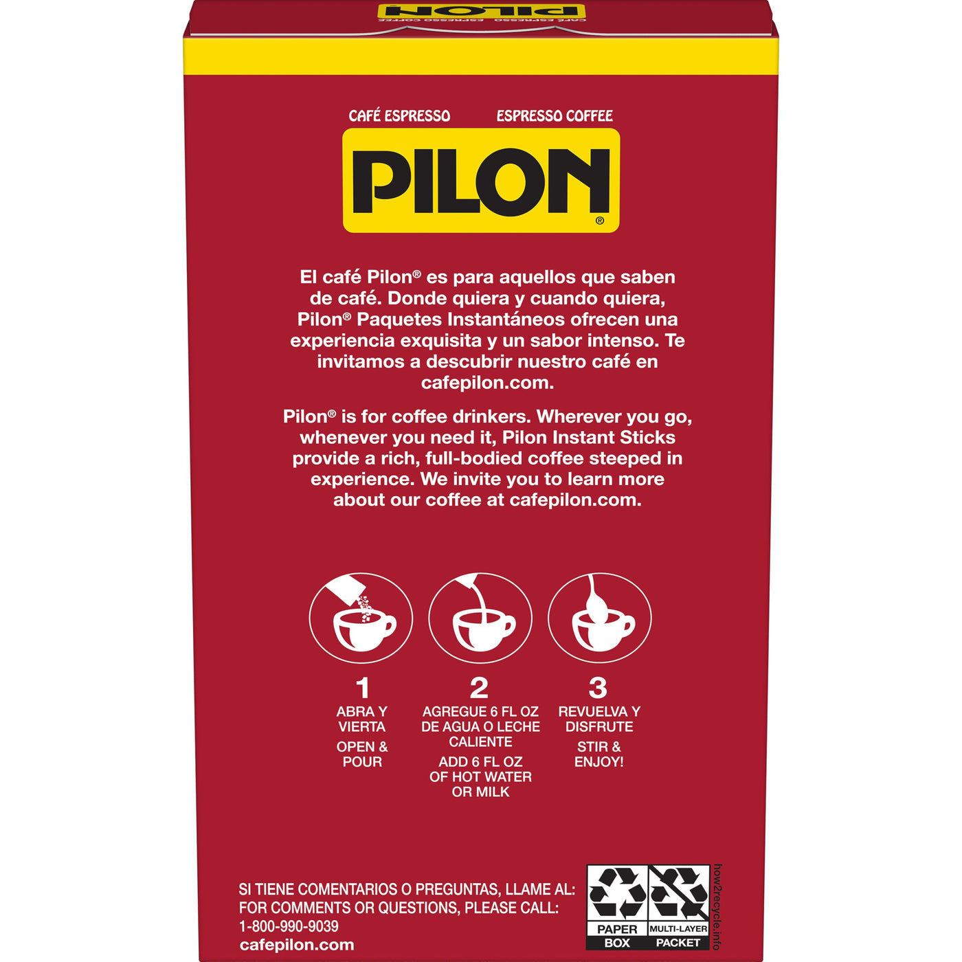 Cafe Pilon Espresso, Instant Coffee Single Serve Packets, 6 Count