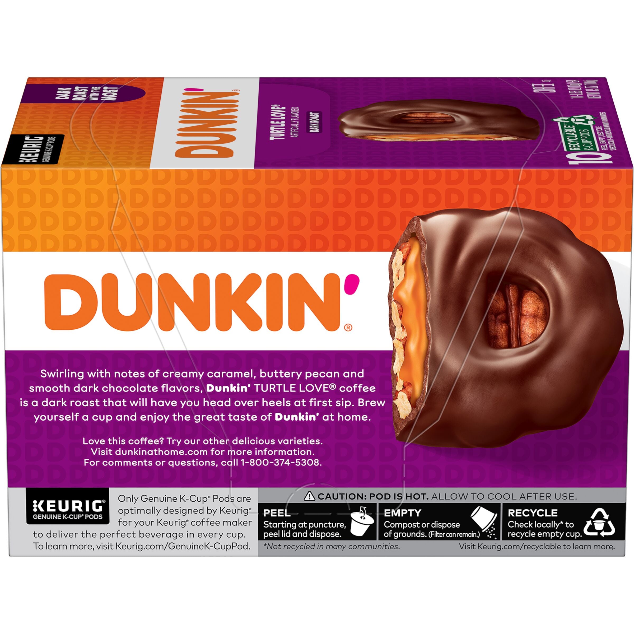 Dunkin' Turtle Love Flavored Coffee, K-Cup Pods, 10 Count · The