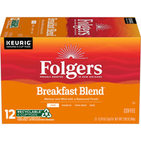 Folgers Breakfast Blend, Mild Roast Coffee, K-Cup Pods, 12 count, Front