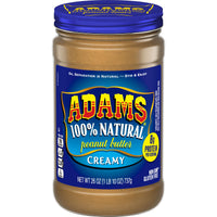 Adams Natural Creamy Peanut Butter, 26 oz, Front