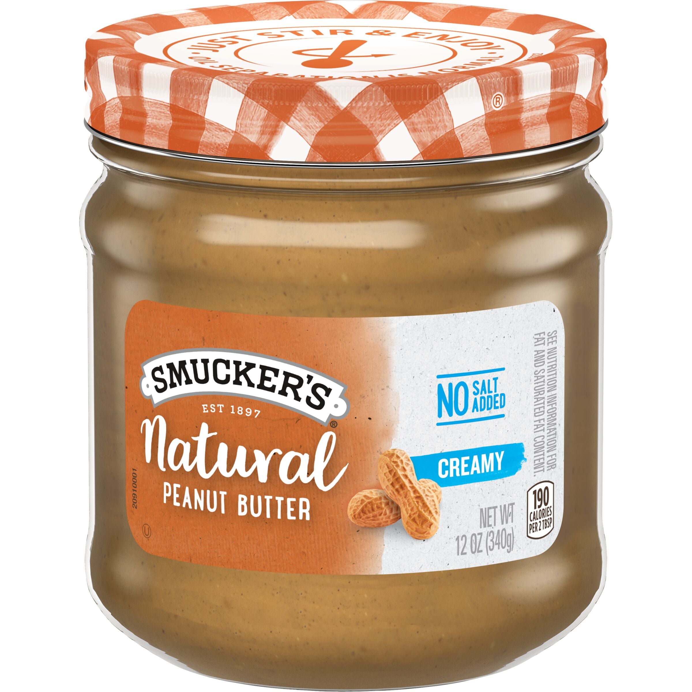Smucker's Natural Creamy No Salt Added Peanut Butter, 12 oz