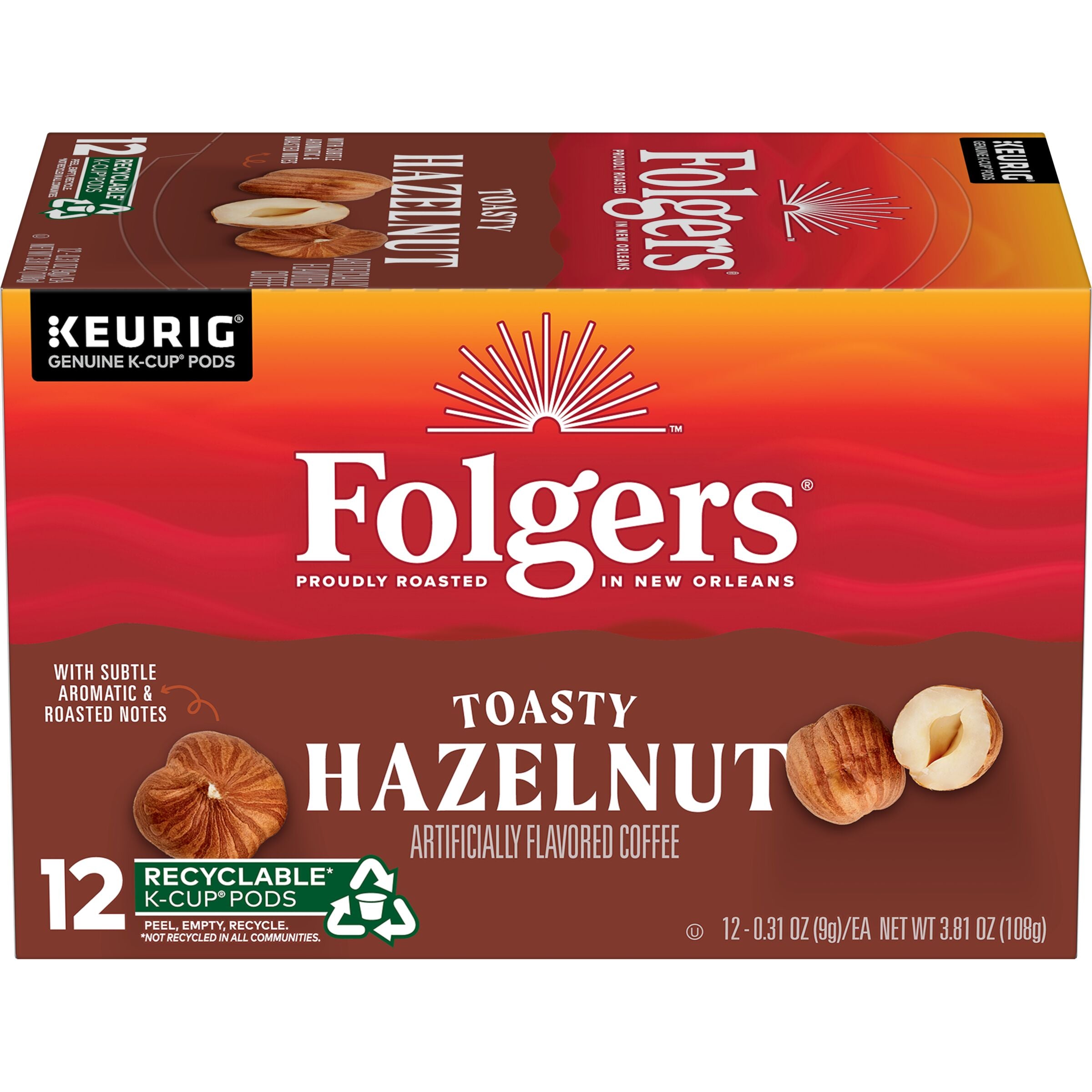 Folgers Toasty Hazelnut Flavored Coffee, K-Cup Pods