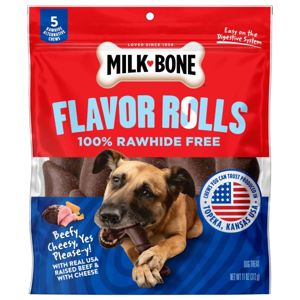 Milk-Bone Flavor Rolls Beefy Cheesy, Yes Please-y! Rawhide Free Dog Treats with Beef