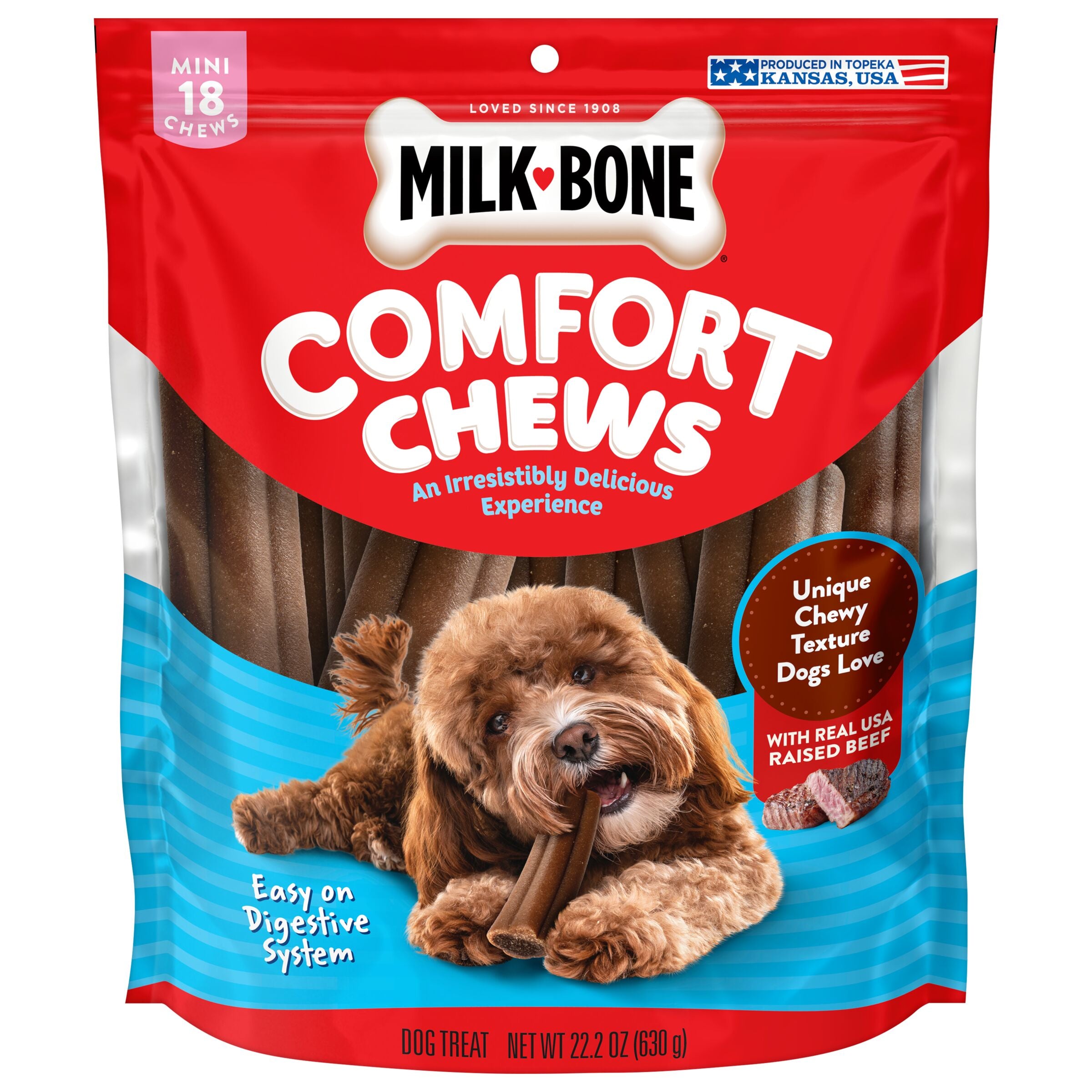 Milk-Bone Mini Comfort Chews, Dog Chews with Unique Chewy Texture and Real Beef