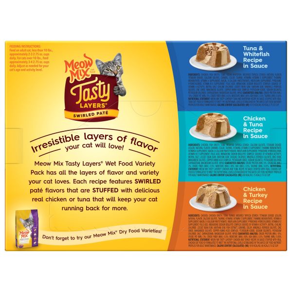 Meow Mix Tasty Layers Swirled Paté Cat Food Variety Pack, 12 Pack