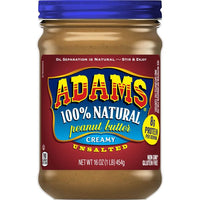 Adam's Natural Unsalted Creamy Peanut Butter, 16 oz, Front