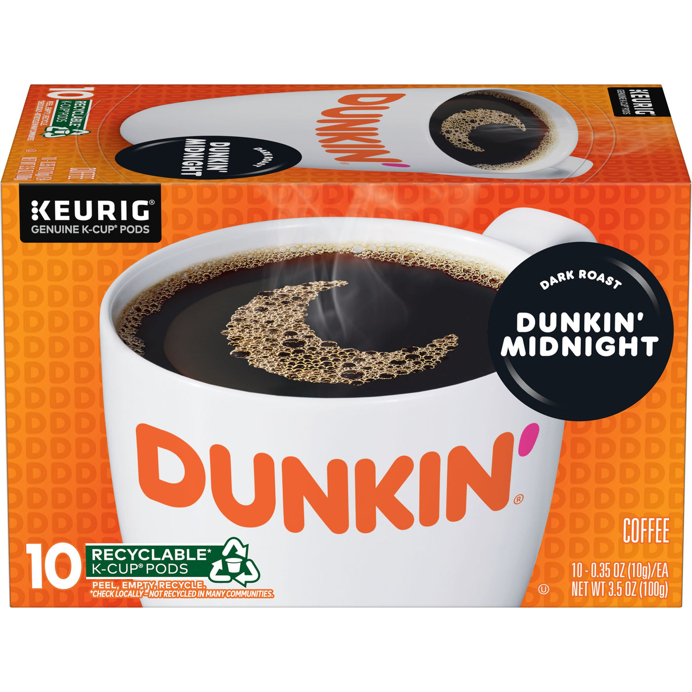 Dunkin' Midnight Dark Roast Coffee, K-Cup Pods, 10 count, Front