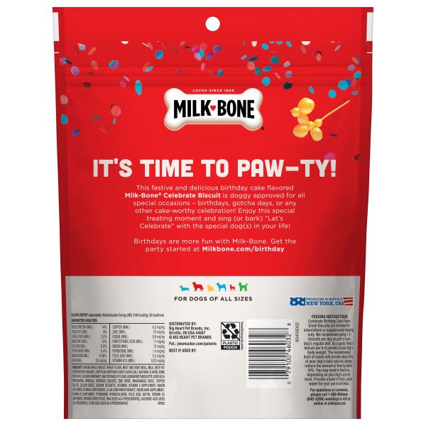 Milk-Bone CELEBRATE Birthday Cake Flavored Biscuits, Small Dog Treats, 8 oz. Bag, Back