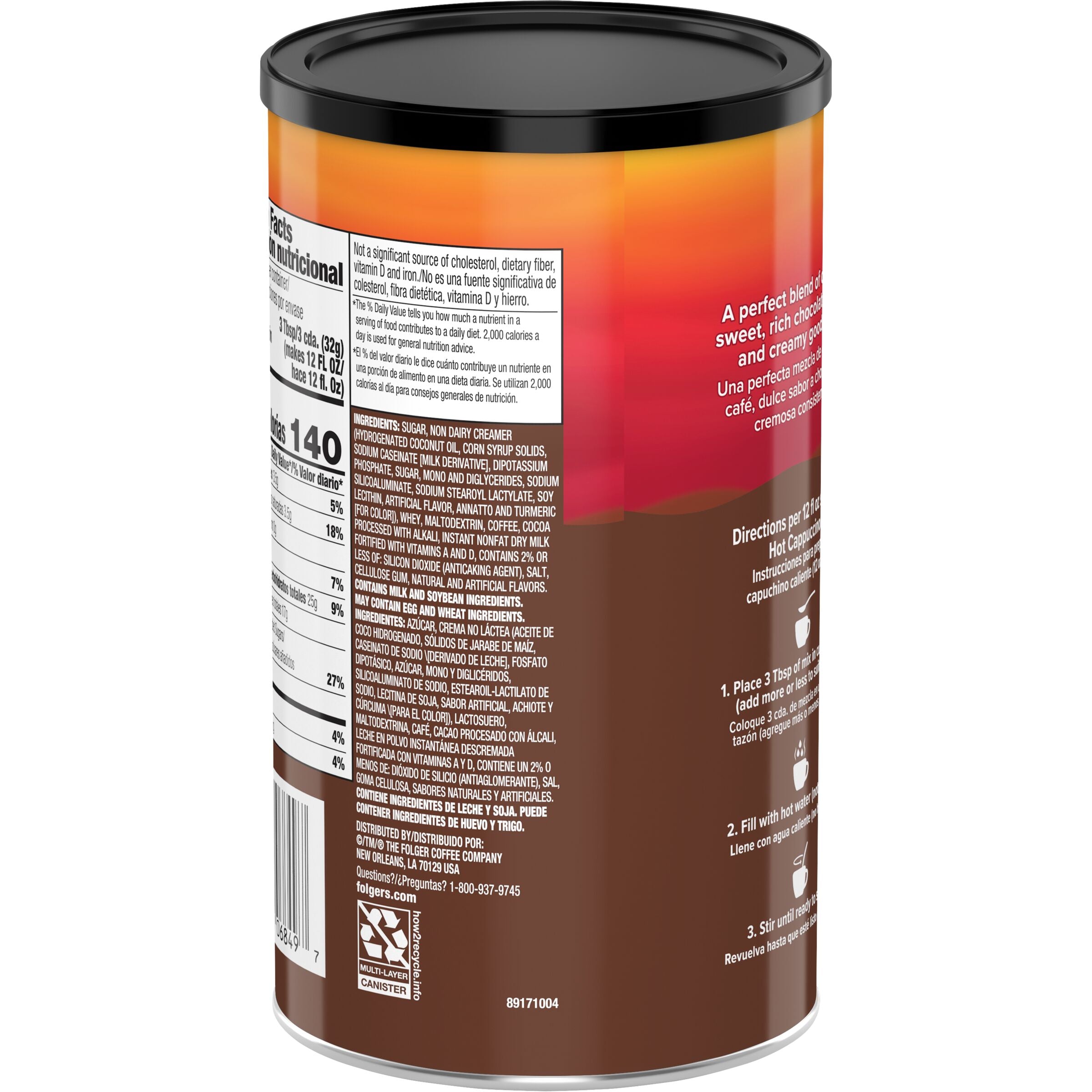Folgers Mocha Chocolate Flavored Cappuccino Canister, 16 oz