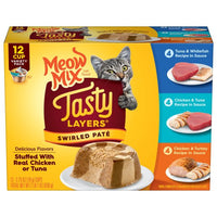 Meow Mix Tasty Layers Swirled Paté Cat Food Variety Pack, 12 Pack, Front