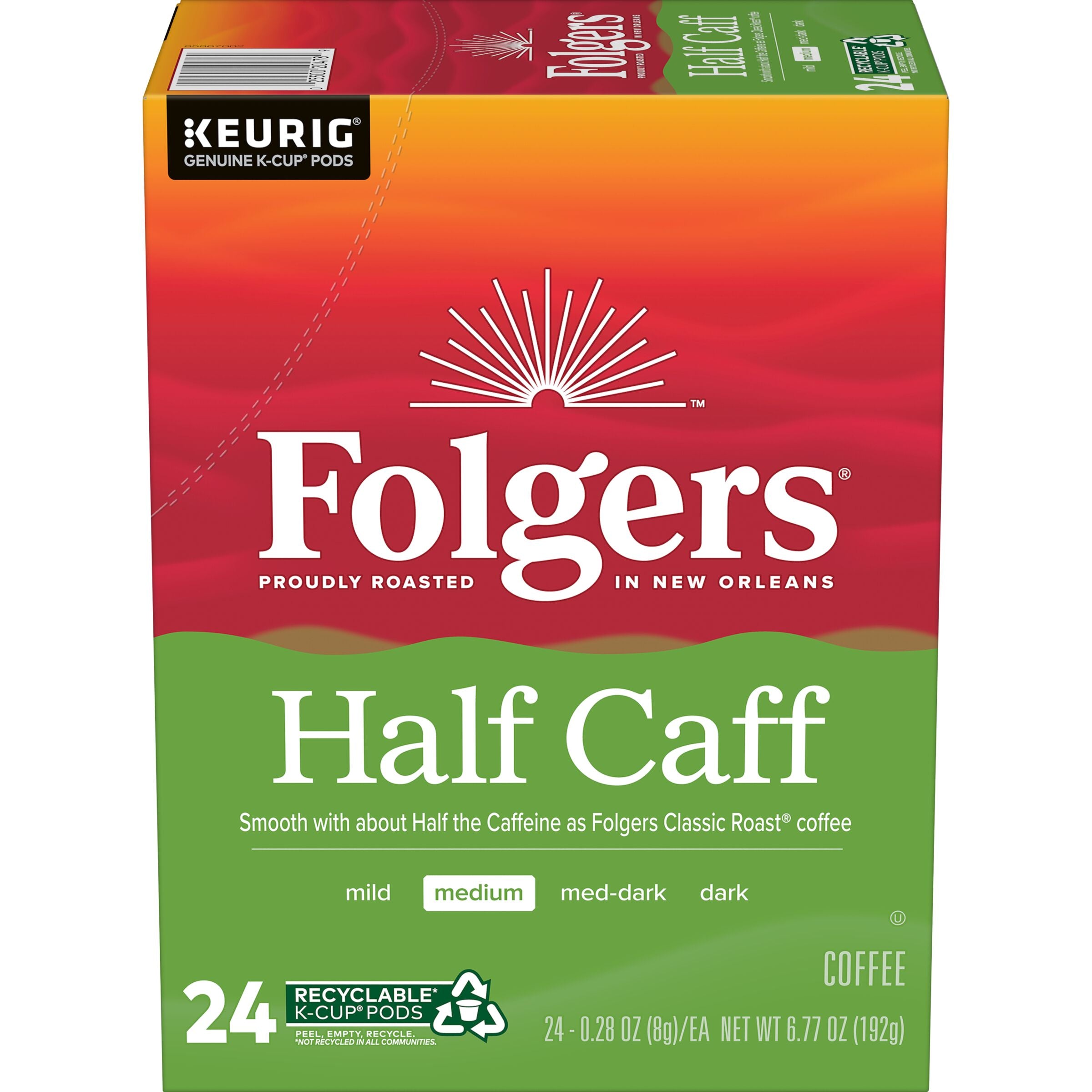 Folgers Half Caff Medium Roast Coffee, K-Cup Pods