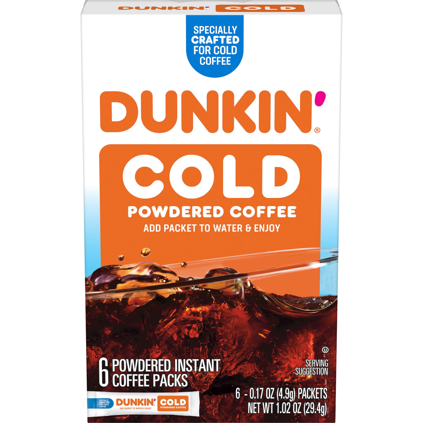 Dunkin' Cold Instant Coffee Packets for Iced Coffee, 6 Count